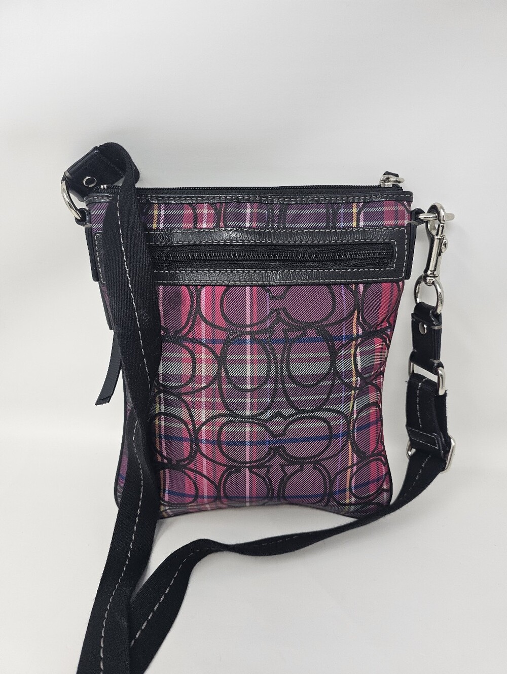 Coach Poppy Tartan Purple Plaid Crossbody Handbag